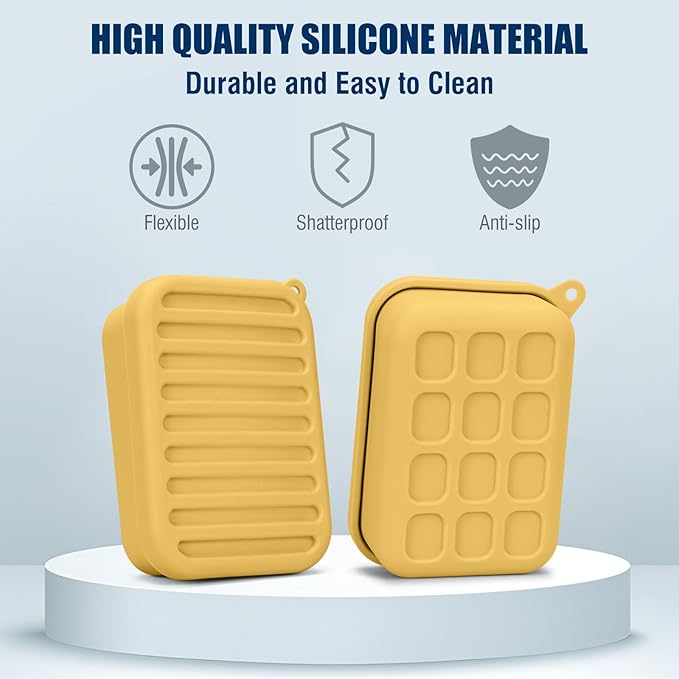Superior Leak-Proof Silicone Travel Soap Case with Drainage Lid/Layer, Compact Bar Soap Container, Durable Soap Holder for Camping, Gym, and Travel Size Toiletries (Butter-Yellow)