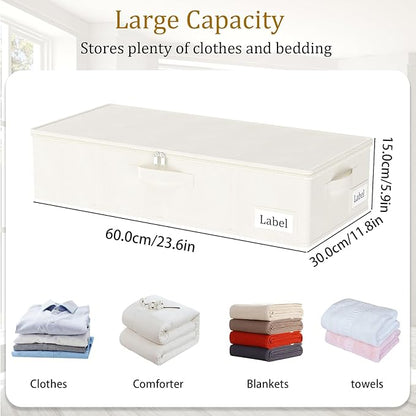 Yawinhe Underbed Bags, Storage Containers Bags with Lid, Foldable Blanket Bins, with Sturdy Zipper und Label Holders, for Clothing, 23.6''Lx11.8''Wx6''H, 2 Pack, Beige