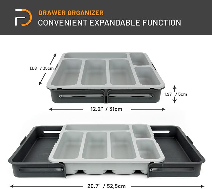 Furndiy Expandable Drawer Organizer Utensil Tray for Kitchen | Flatware and Cutlery Holder, Compact Storage for Spoons Forks Knives | Cutlery Utensil Set for | Based in USA