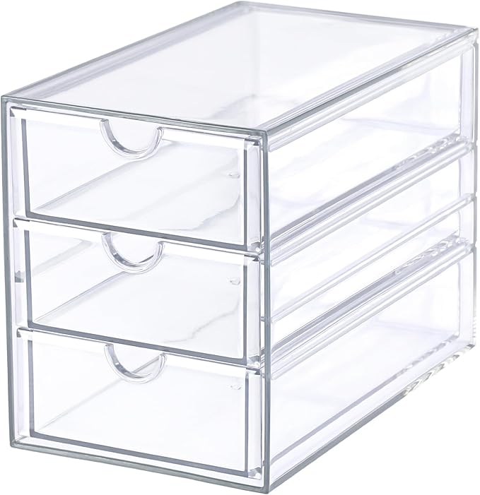 Hipiwe 3 Drawers Acrylic Drawer Organizer Clear Desktop Organizer for Hair Accessories Jewelry Stationery Office Supplies Acrylic Drawer Storage Box for Vanity Bathroom Closet