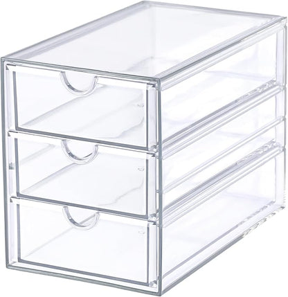 Hipiwe 3 Drawers Acrylic Drawer Organizer Clear Desktop Organizer for Hair Accessories Jewelry Stationery Office Supplies Acrylic Drawer Storage Box for Vanity Bathroom Closet