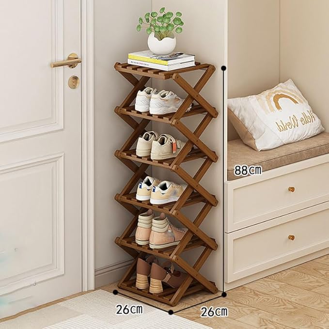 YYW Shoe Rack, Foldable Bamboo Shoes Shelf, Freestanding Shoe Storage Organiser for Entryway, Hallway, Bedroom, Closet (Brown, 6 Layers)