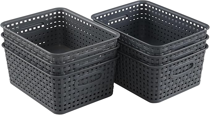 6-Pack Plastic Woven Storage Baskets, Small Baskets