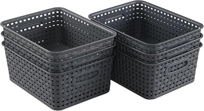 6-Pack Plastic Woven Storage Baskets, Small Baskets