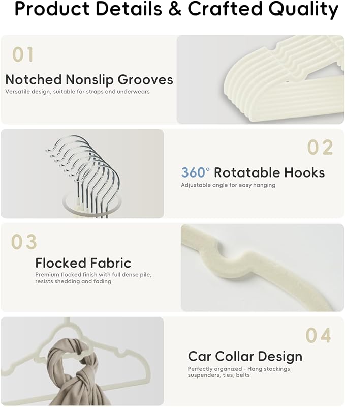 GoodtoU 50 Pack Velvet Baby Hangers, 12.8 Inch Non-Slip Toddler Clothes Hangers, for Infant Coats, Dresses & Pants, White - Car