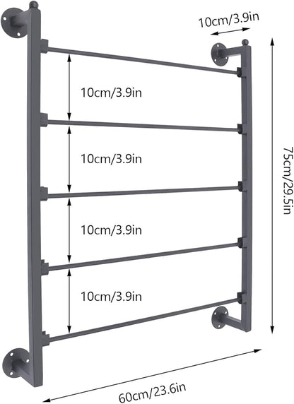 5-Tier Wall Mounted Scarf Display Rack, 23.6 x 29.5in Metal Scarf Holder, Commercial Hijab Organizer Stand, Space Saving for Retail Stores, Boutiques, Home (Black)