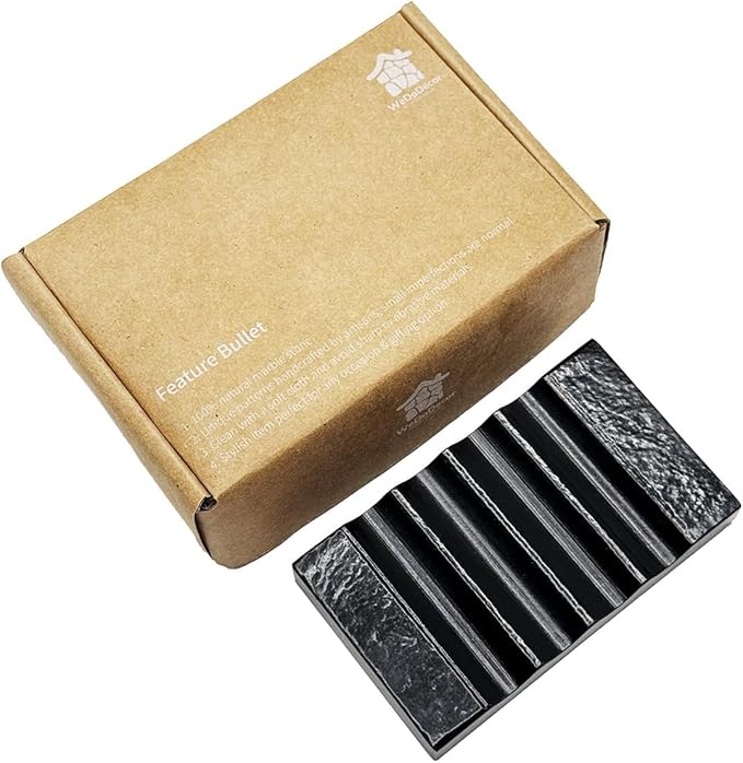 WeDoDecor Real Matte Black Marble Soap Dish for Bathroom Sink & Shower Stone Tray Small Unique Bar Soap Holder with Draining | Non-Slip, Luxury Bath Room Accessories