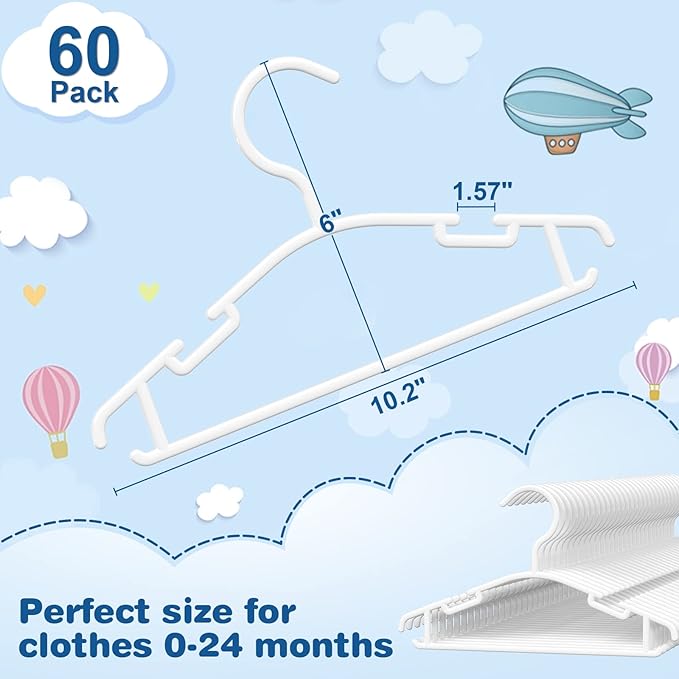 GoodtoU Baby Hangers 60Pack White Baby Clothes Hangers Bulk Kids Plastic Hangers Toddler/Infant Hangers for Closet