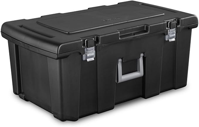 Sterilite 3-Pack Wheeled Footlocker, Lockable Plastic Utility Storage Bins w/Lids, Black - Heavy-Duty Organizing Containers for Home, Office, Garage, and Basement