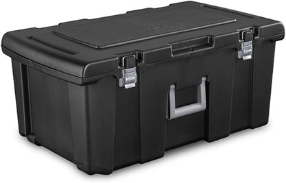 Sterilite 3-Pack Wheeled Footlocker, Lockable Plastic Utility Storage Bins w/Lids, Black - Heavy-Duty Organizing Containers for Home, Office, Garage, and Basement