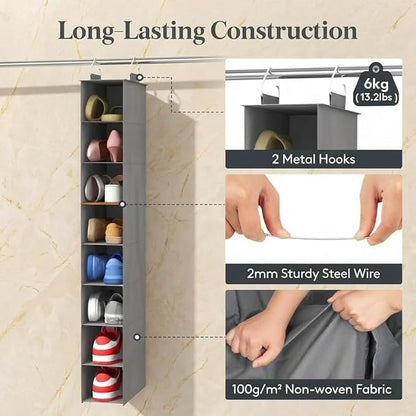 Lifewit Closet Shoe Organizer Hanging 8 Tier, Fabric Shoe Hanging Organizer for Closet, Collapsible Closet Organizers and Storage for Shelf, Wardrode, Dorm, 11.8" L X 5.9" W X 40.9" H, Gray
