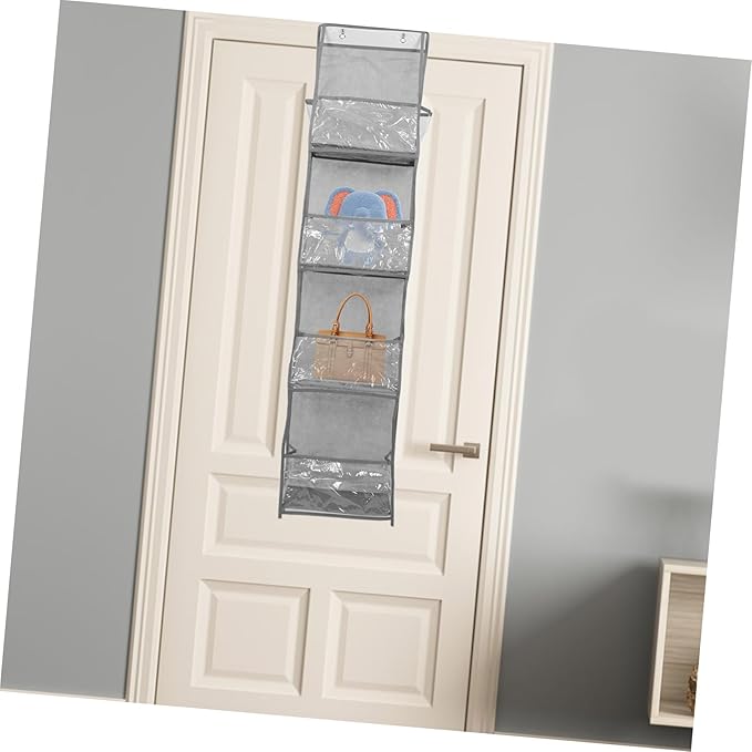 Cabilock 2Pcs Over The Door Hanging Storage Organizer Bag Convenient Wall Mounted Hanger for Handbags Shoes and Umbrellas Stylish White Gray Maximizes Space Utilization