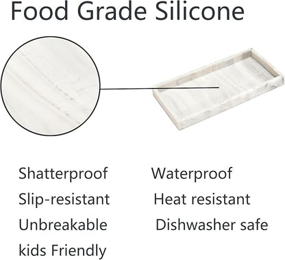 DNC Silicone Bathroom Vanity Tray for Counter, 11.8" Kitchen Sink Soap Tray for Dish Holder Dispenser Countertop Toilet Tank Decor Organizer