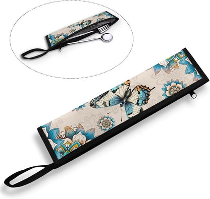 Portable Tableware Carrier Pouch Cutlery Bag Silverware Organizer Accessories for Travel Camp Party,Boho Mandala Floral Butterfly