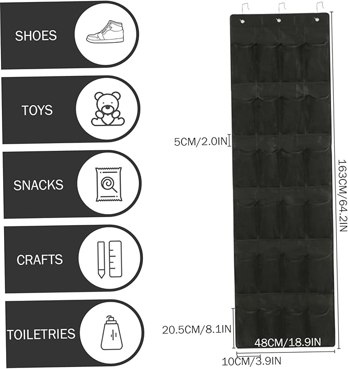 Shoe Rack for Door, Shoe Hanger for Door 24 Mesh Pocket Over The Organizer Space Saving Hanging Storage Holder with Hooks 64x19 Inch Black, Hanging Organizer