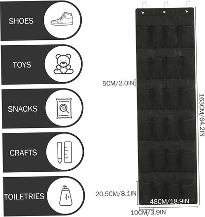Shoe Rack for Door, Shoe Hanger for Door 24 Mesh Pocket Over The Organizer Space Saving Hanging Storage Holder with Hooks 64x19 Inch Black, Hanging Organizer