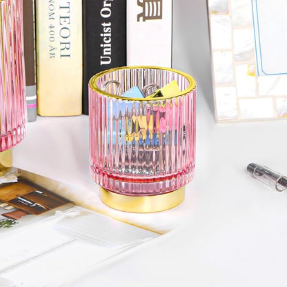 Vintage Makeup Brush Holder Organizer,Dresser Glass Brushes Holder,Vanity Cosmetic Brush Holder,Desktop Crystal Eyeliners Eyebrow Pencil Storage Cup Holder for Countertop (Small Pink)