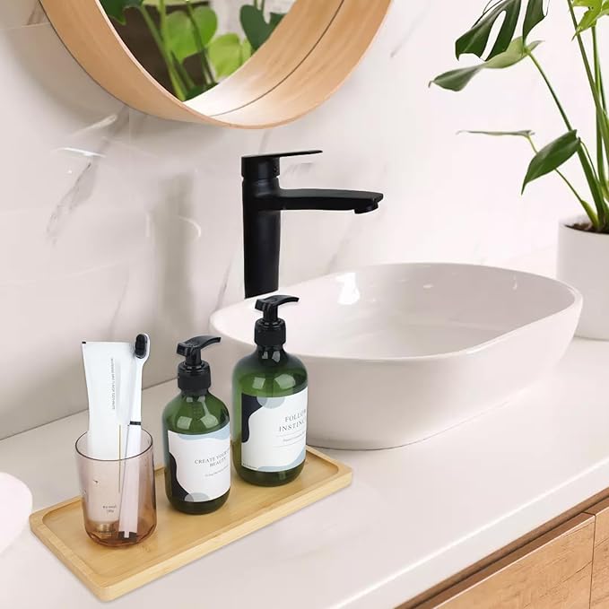 Bamboo Vanity Tray, Bathroom Sink Vanity Trays Bathroom Counter Tray for Organizing and Decor Display Toilet Tank Top Tray Bamboo Tray Table Tray Rack 11.8 x 6 x 0.7 inch