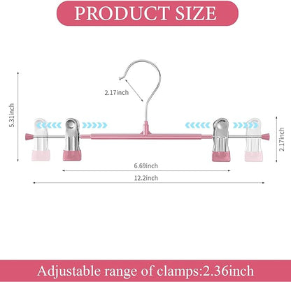 30PACK Pants Hangers with Clips Adjustable Skirt Hangers for Women Metal Non-Slip Trousers Hanger Heavy Duty Space Saving Clothes Hanger for Shorts,Jeans,12Inch,Pink