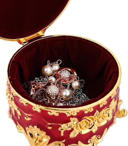 Retro round jewelry box creative small accessory storage box metal chest ring box collection commemorative box earring box earring necklace storage box women's gift small (Red)