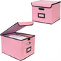 File Storage Box with Lid, 15.55x12.87x10.43 Inches, Foldable Organizer with Handles & Label Slot, for File Storage, Home, Office, and Closet Organization(2 Packs, Pink)