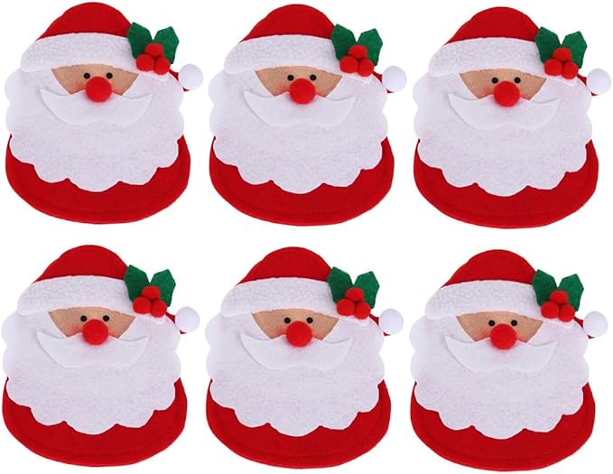 Amosfun 6pcs Christmas Silverware Holder Pockets Santa Claus with holly berry leaf Forks Bags Cutlery Holders Pockets Christmas Table Decorations