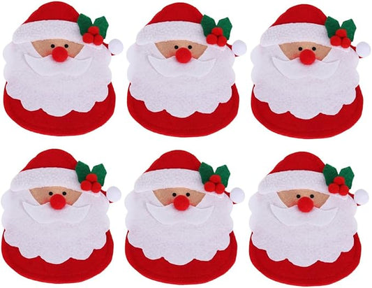 Amosfun 6pcs Christmas Silverware Holder Pockets Santa Claus with holly berry leaf Forks Bags Cutlery Holders Pockets Christmas Table Decorations