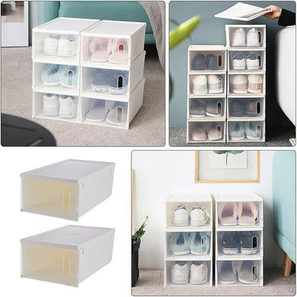 OSALADI Creative Shoes Storage Box with Plastic Large Capacity Shoe Organizer for Home Closet 2pcs with White Lid