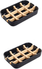 2 Pack Bamboo Fiber Soap Holder and Soap Dish Combination for Bathroom Bar Soap Holder Sink Deck Bathtub Shower Tray (Black)