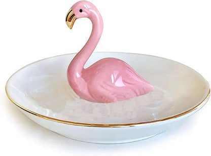 Flamingo Ceramic Jewelry Holder.Storage Box For Rings,Earrings,Necklaces And Bracelets.Birthday Wedding Holiday Gift For ladies And Girls Jewelry Tray. (Bb)