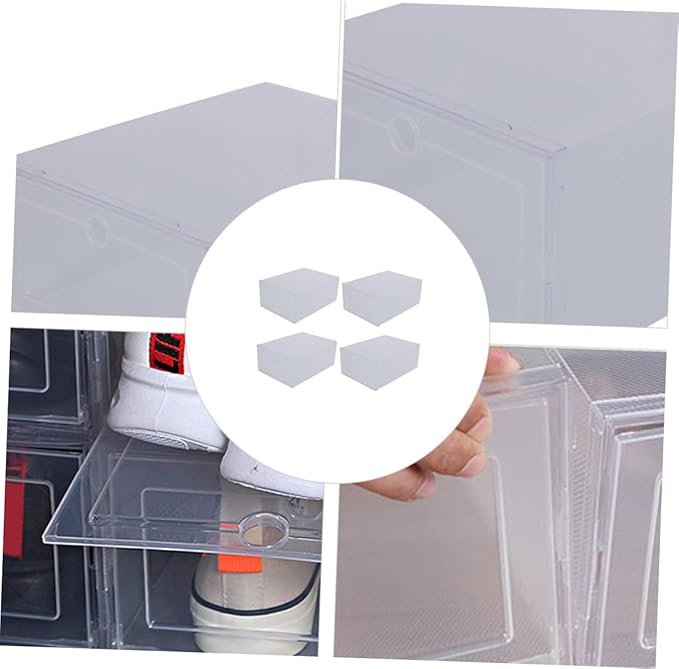 Luxshiny Shoe Boxes Lids 4 Pack Stacked Shoe Storage Boxes Pp Plastic Home Organizers