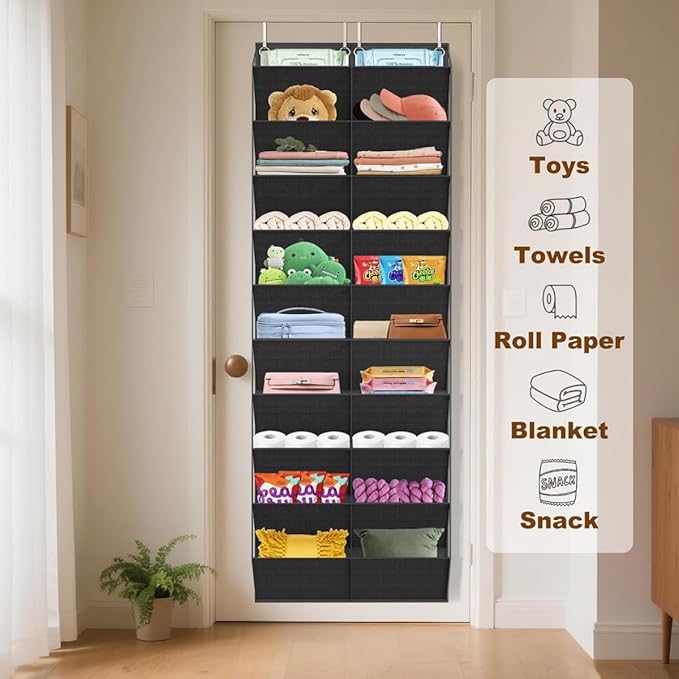 TAKE FIRE Over the Door Shoe Organizer: 10-Tier Clear Pocket Storage for Sneakers, Boots & Heels (20-30 Pairs, Black)