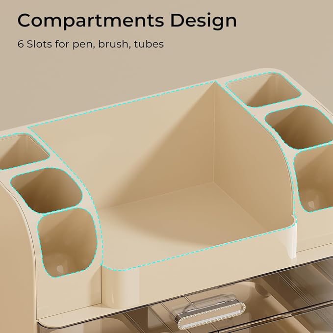 Makeup Organizer for Vanity with 2 Large Drawers, Cosmetic Display Case with Brush Holders, Easy to Storage for Bathroom Countertop Skincare, Perfume, Cream White