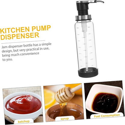 Transparent Syrup Pump Dispenser Bottle Capacity Kitchen Jam Honey and Ketchup Pumping Jar with Pump Lid for Easy Dispensing