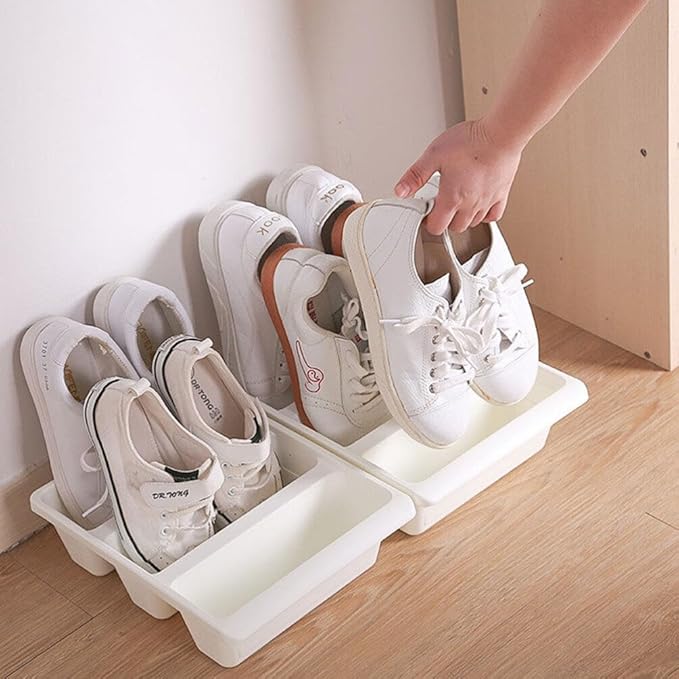 Toyvian 2pcs Storage Shoe Tray, Plastic Shoes Rack, Entryway Organizer, Space-saving