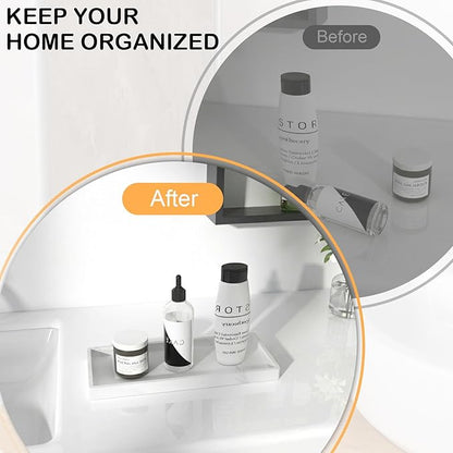 2PCS Bathroom Vanity Tray, 11.8 x 5 Inch Silicone Bathroom Counter Organizer, Decorative Holder for Candle and Perfume Tray, Cosmetics, Jewelry Rings for Kitchen Sink Organizer, Marble White