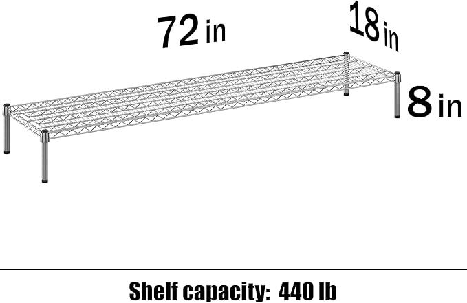 18" Deep x 72" Wide x 8" Height Wire Shelving Kit | 1-Tier | NSF Commercial Storage Rack Unit
