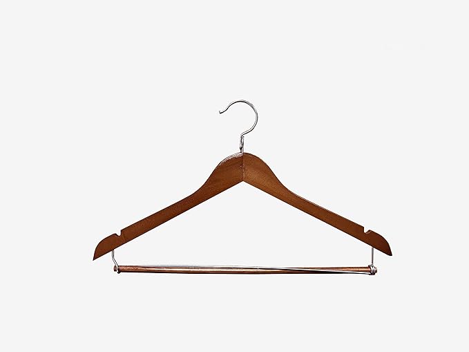 Proman Products KSC9041 Kascade Wooden Hangers 50 Pack, Unique Ring Design, Space Saving Pants Clothes Hanger with Pants Locking Bar and Shoulder Notches, Walnut