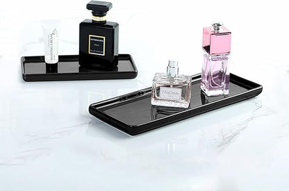 Black Ceramic Vanity Tray, Small Rectangle Tray, Counter Tray for Kitchen Sink, Marble Bathroom Tray, Organizer for Candle, Soap, Jewelry, Perfume, Towel Holder for Decoration Bedroom(Large)