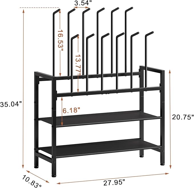 Free Standing Shoe Racks, 4-Tier Boot Rack Organizer for Tall Boots, Sneakers, High-Heel, Black Metal Shoe Storage for Dorm Room, Closet, Entryway, Hallway, Black, Holds 6 Pairs