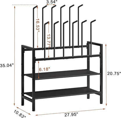 Free Standing Shoe Racks, 4-Tier Boot Rack Organizer for Tall Boots, Sneakers, High-Heel, Black Metal Shoe Storage for Dorm Room, Closet, Entryway, Hallway, Black, Holds 6 Pairs