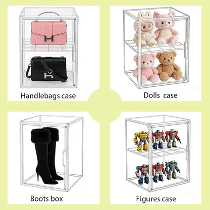 X-Large Clear Display Case for Collectibles, Acrylic Box, Storage Bins with Magnetic Lid and Stackable Design, 3 Adjustable Layers, Display Box for Figure, Lego, Shoes, Purses, Cosmetics