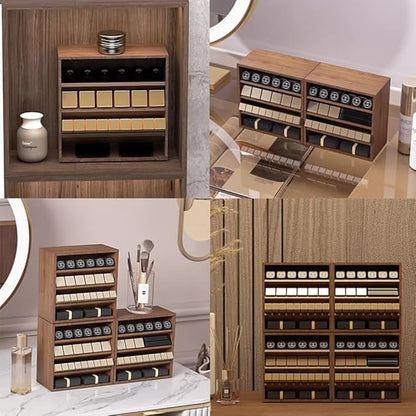 WAYUTO Wooden Lipstick Organizer 4 Level Lipstick Holder Desktop Lip Gloss Organizer Cosmetic Storage Display Essential Oil Holder