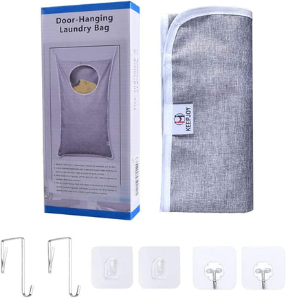 KEEPJOY Hanging Laundry Hamper Bag with 2 Different Types of Hooks, Size 20 x 30 Inch Door Laundry Hamper Storage Bag for Dirty Clothes, Blankets, and Toys (Grey, 1-Pack)