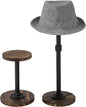 MyGift 2 Pcs Hat Organizer for Baseball Caps, Cowboy Hat Rack Stand for Helmet with Adjustable Height, Tabletop Wig or Jewelry Display Riser, Rustic Burnt Wood with Industrial Metal Pipe