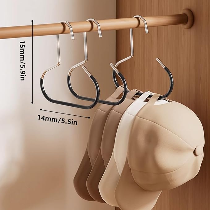 10 Pack Hat Hangers for Closet - Nonslip Space Saving Steel Hat Rack for Baseball Caps, Versatile Hanger Organizer for Belts, Vest, Ties and Scarves (Black)