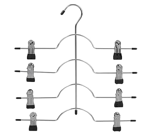 NAHANCO NH4TPH 4-Tier Pant Hanger with Clips for Closet Organization - 3/Pack, Chrome