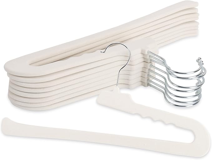 Velvet Pants Hangers - 8 Pack White Non Slip Open Ended Hanger with 360 Swivel Hook - Closet Space Saving Hanger for Heavy Pants, Jeans, Trousers, Scarf