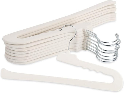 Velvet Pants Hangers - 8 Pack White Non Slip Open Ended Hanger with 360 Swivel Hook - Closet Space Saving Hanger for Heavy Pants, Jeans, Trousers, Scarf