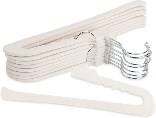 Velvet Pants Hangers - 8 Pack White Non Slip Open Ended Hanger with 360 Swivel Hook - Closet Space Saving Hanger for Heavy Pants, Jeans, Trousers, Scarf